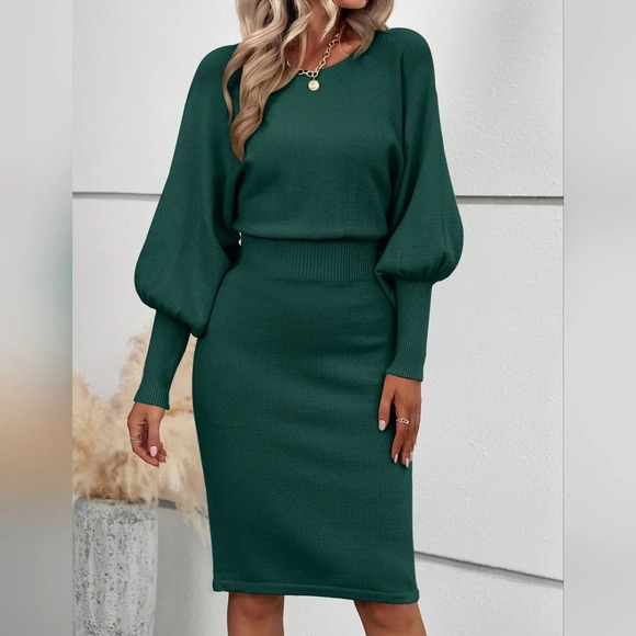 COPY - Lantern Sleeve Sweater Dress - Picture 2 of 5